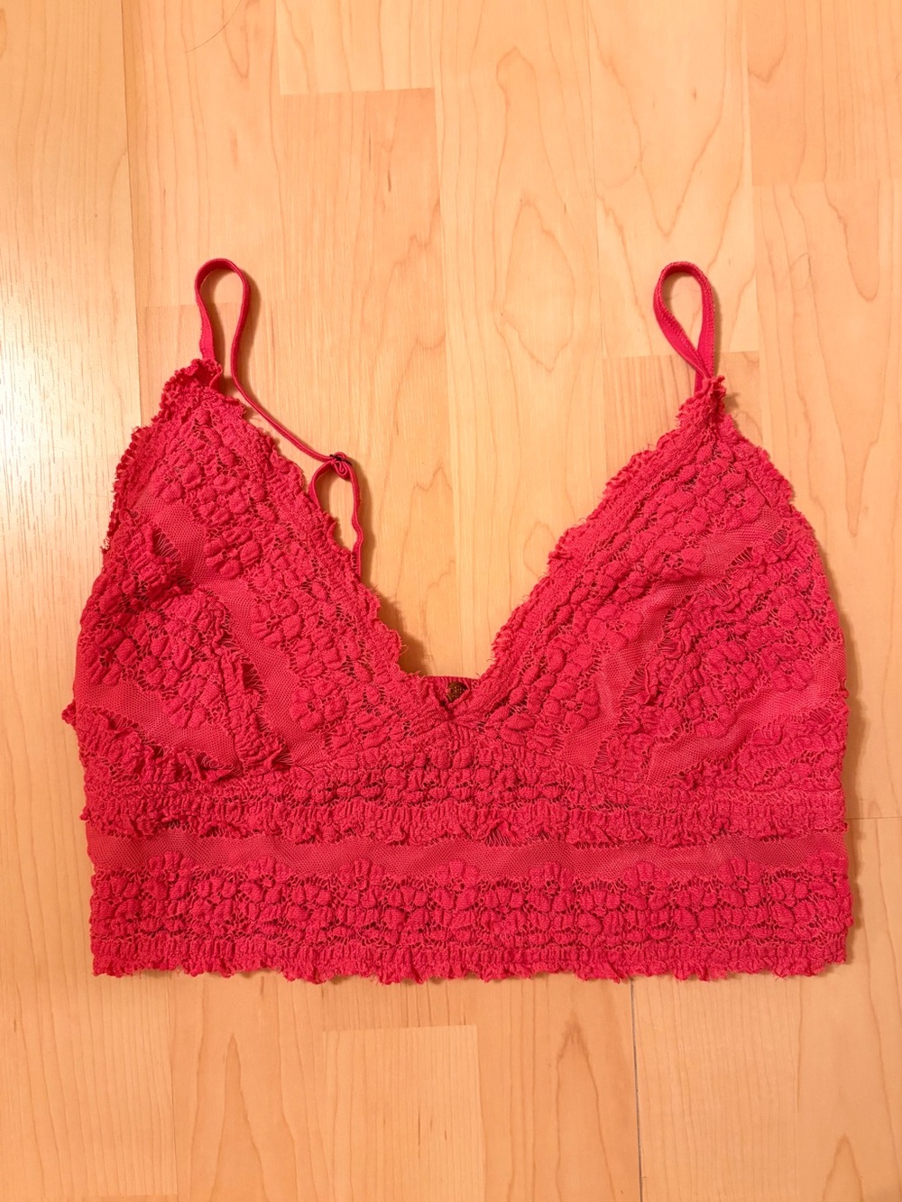Free People Hot Pink Lace-Trim Smocked Bralette